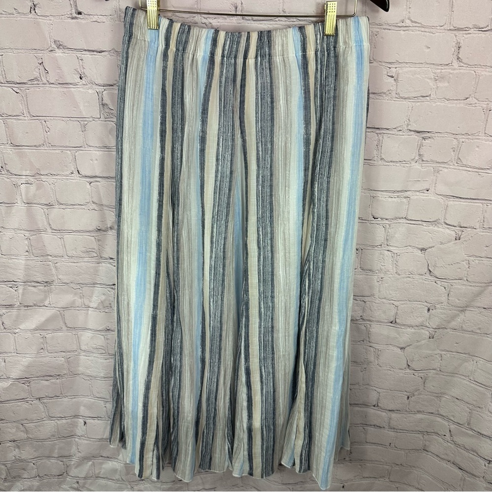 Zac & Rachel Striped Maxi Skirt Blue Gray taupe sz XL beach travel